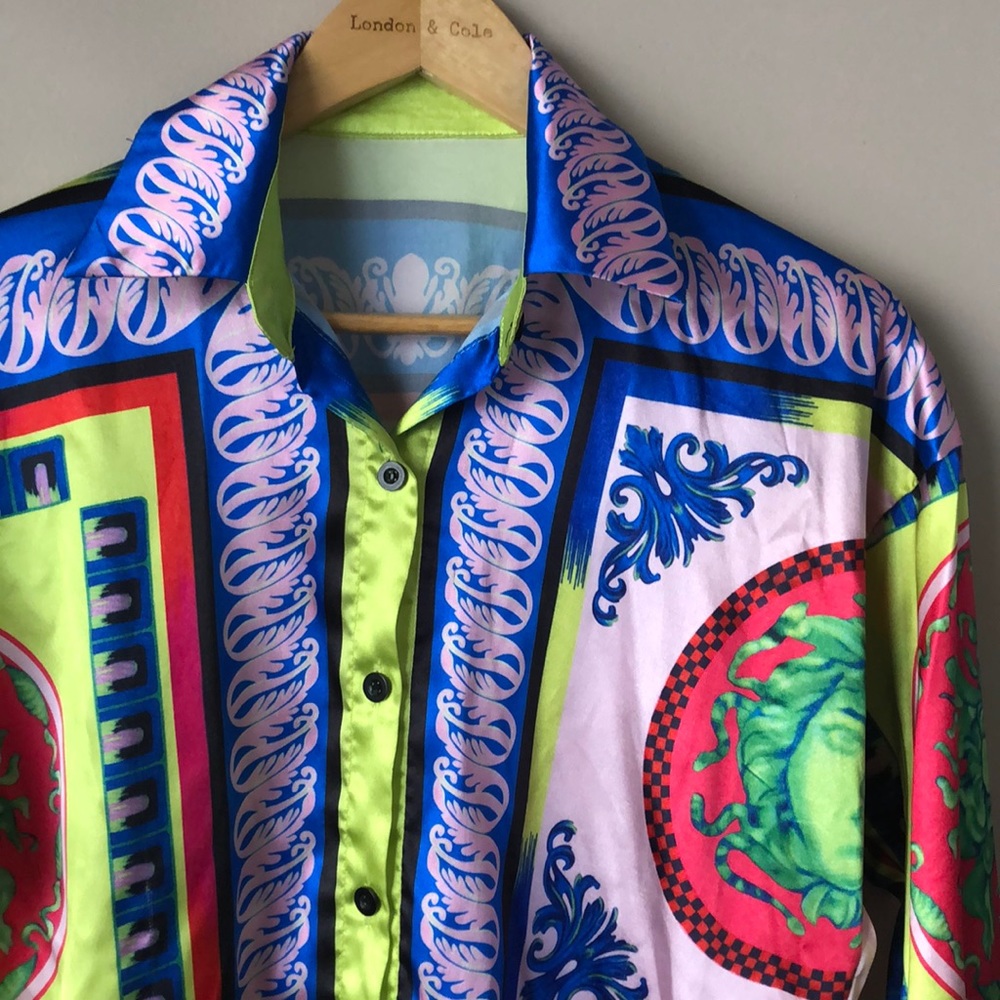 Akira Versace Inspired Pattern Neon Button Down - image 2